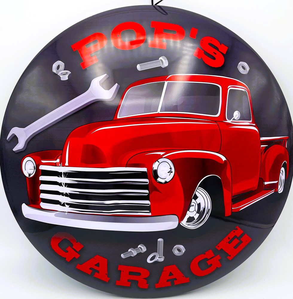 Pop's Garage Classic Truck - Metal Dome Sign