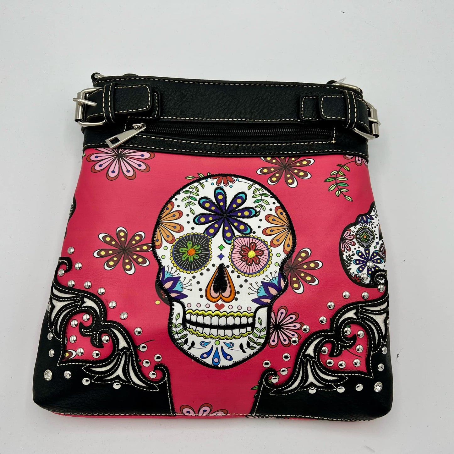 Conceal Carry Sugar Skull Crossbody Purse Available in Coral and Turquoise