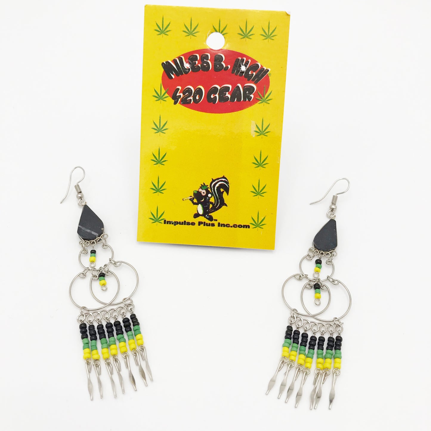 Miles B. High 420 Gear Rasta-Inspired Rasta Beaded Chandelier Dangle Earrings Green Yellow and Black