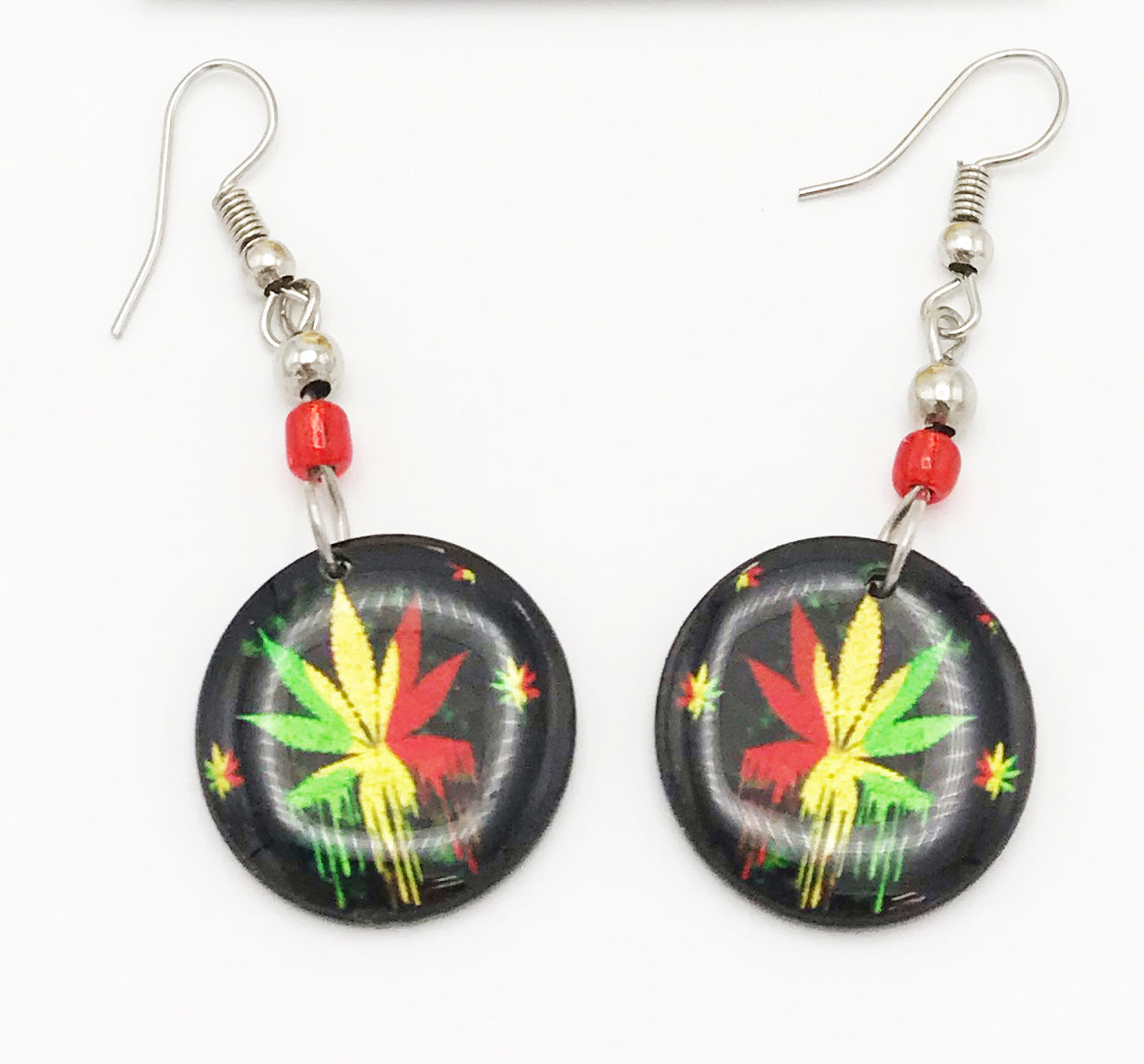 Miles B. High 420 Gear Cannabis Leaf Dangle Earrings - Handcrafted Boho Jewelry