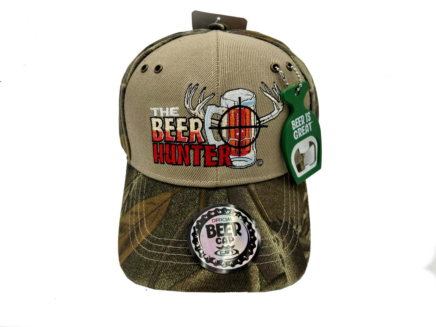 "The Beer Hunter" Bottle Opener Hat - Rugged Camo Style with a Twist
