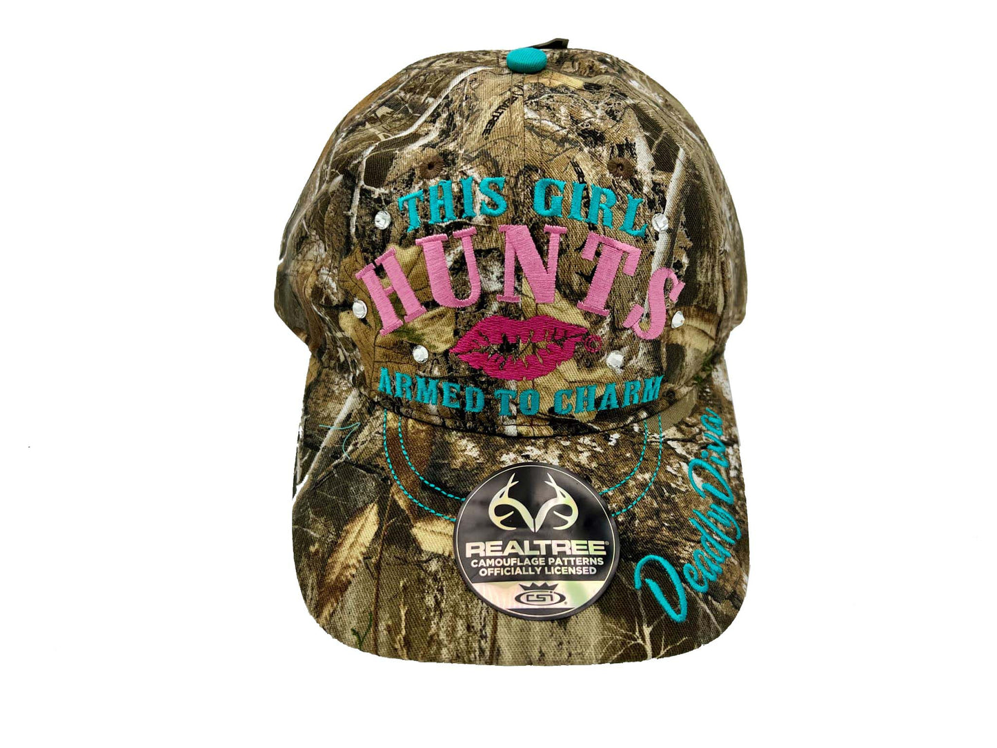 "This Girl Hunts, Armed to Charm" Hat - Stylish Camo Cap for the Bold Huntress