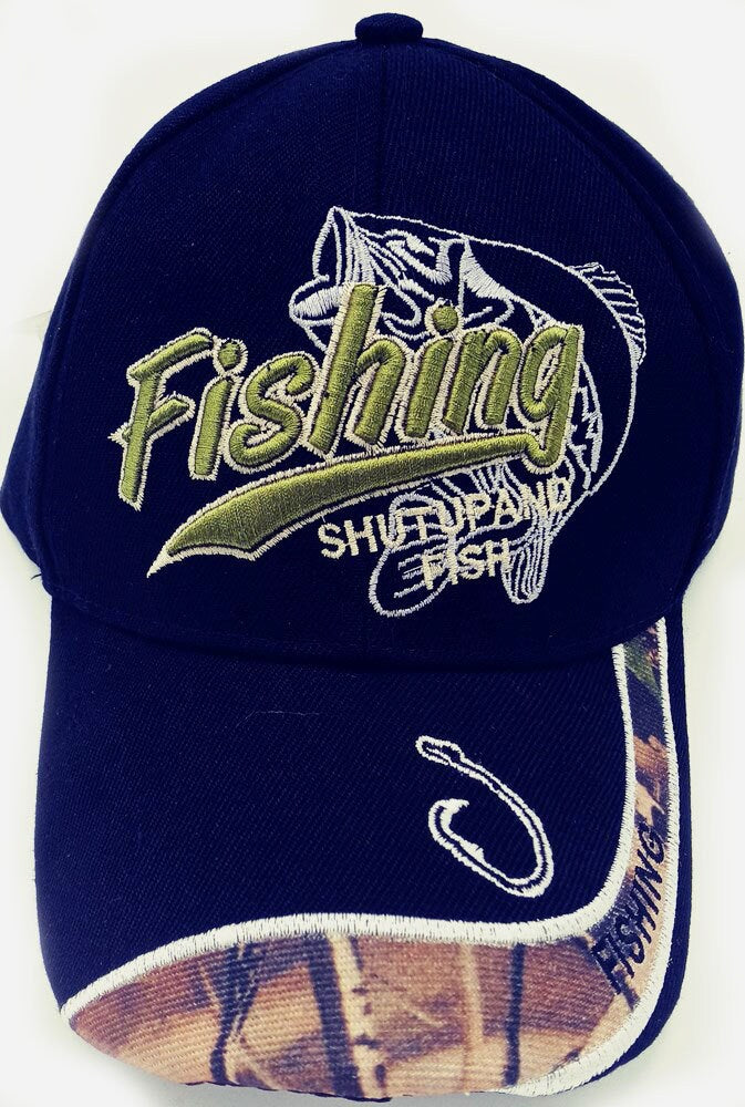 Cap - Shut Up and Fish - Black with Camo trim