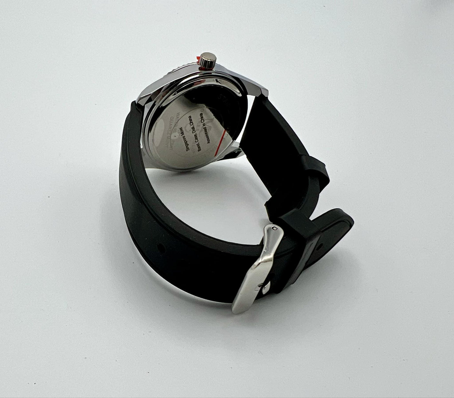 Mens Black Montres Carlo Sport Watch Round Silver Tone with Black Leather Strap