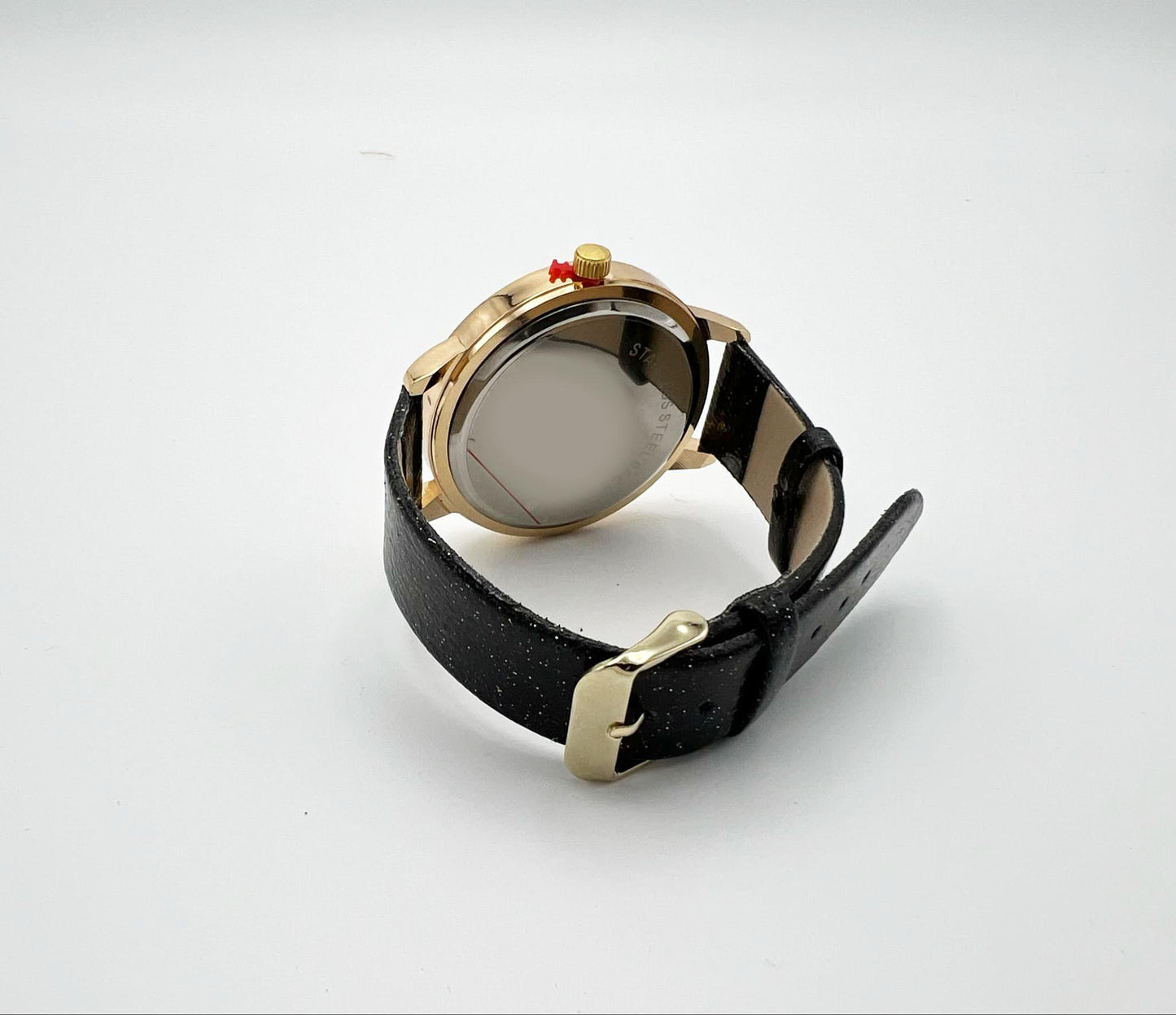 Men's Montres Carlo Sport Watch: Gold Tone Rhinestone Bezel, Black Leather