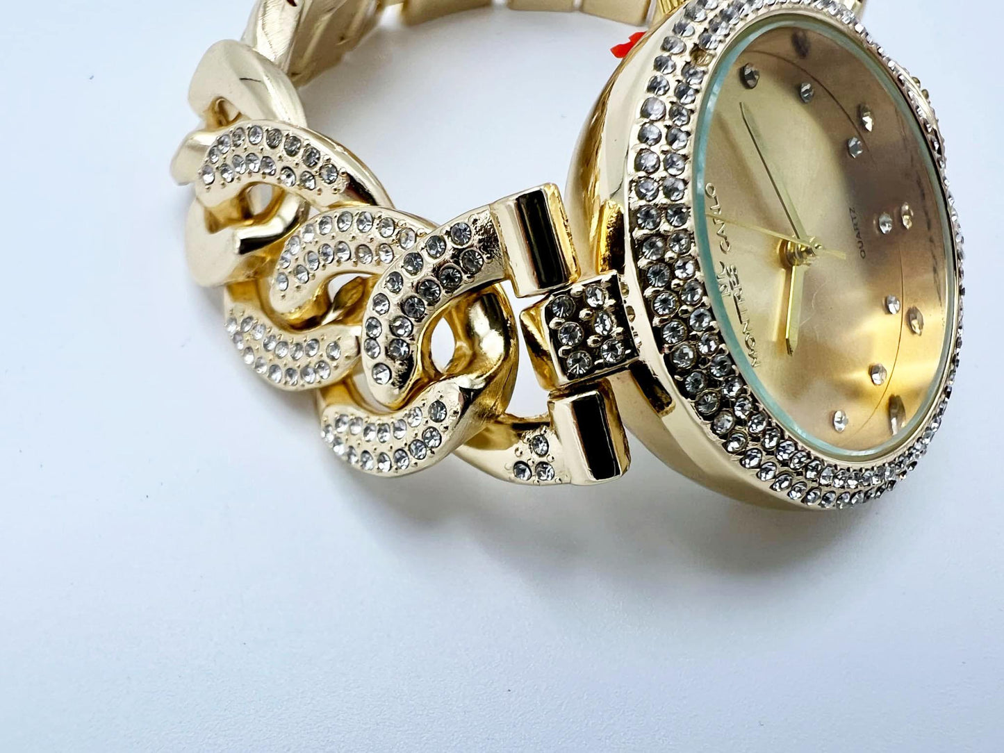 Ladies Gold Toned Rhinestone Watch: Montres Carlo Sport