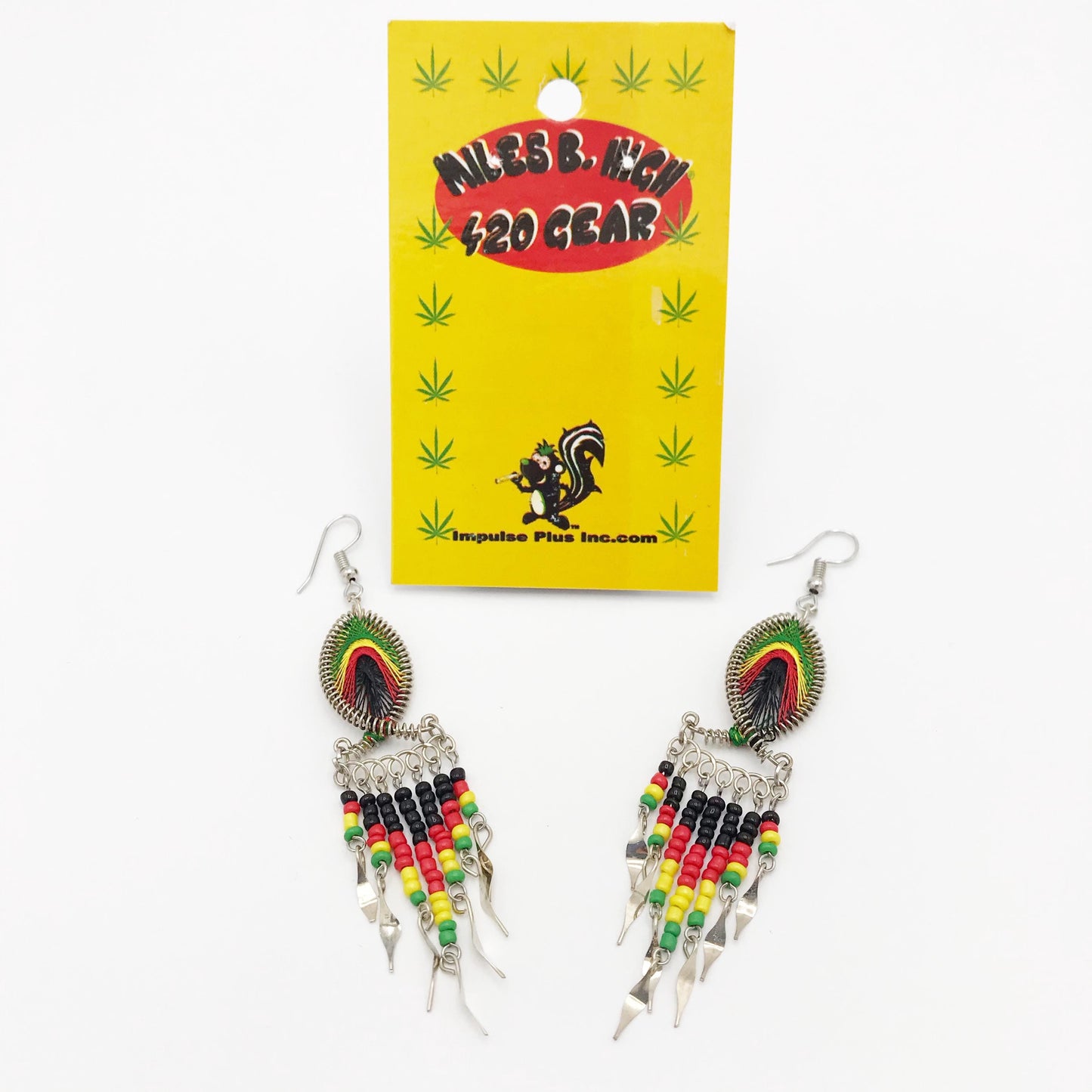 Miles B. High 420 Gear Rasta Beaded Dangle Earrings Black, Yellow, Red and Green