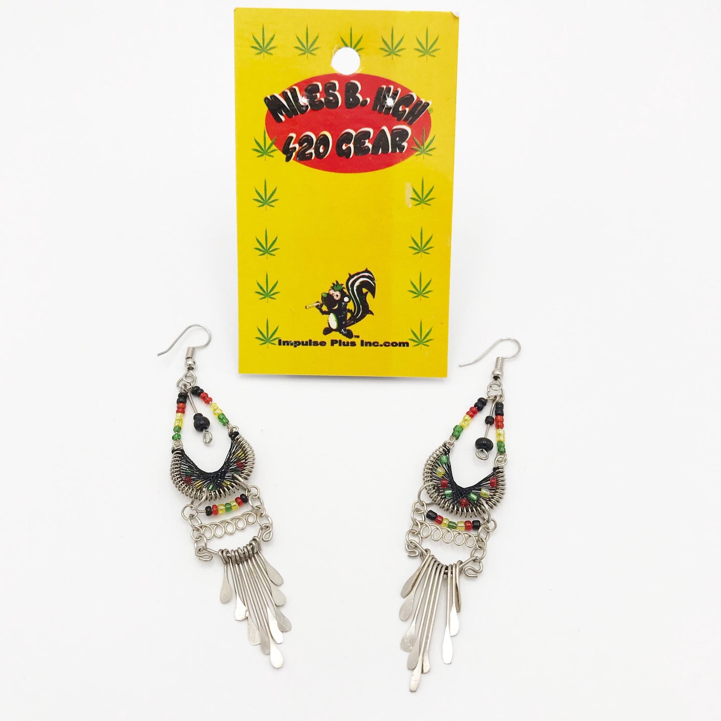 Miles B. High 420 Gear Rasta-Inspired Rasta Beaded Fringe Dangle Earrings