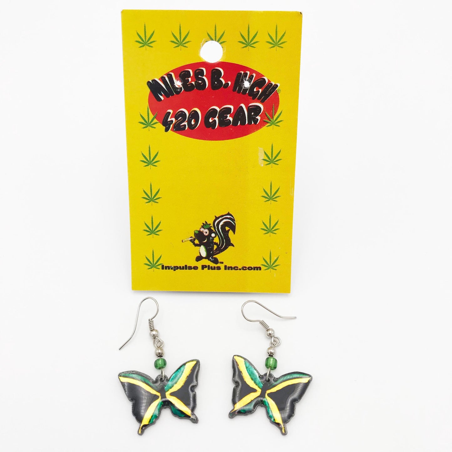 Miles B. High 420 Gear Jamaican Butterfly Dangle Earrings - Handcrafted Boho Jewelry