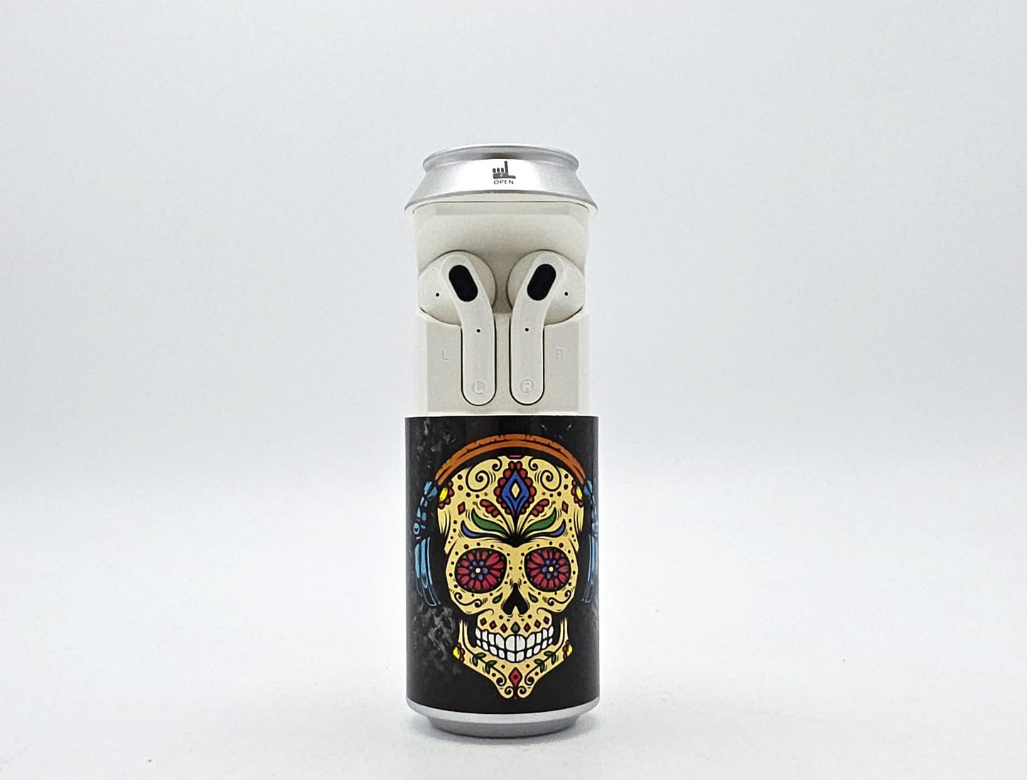 Sugar Skull Stylish Mini Beer Can Shape Wireless Ear buds with Charging and Carrying Case