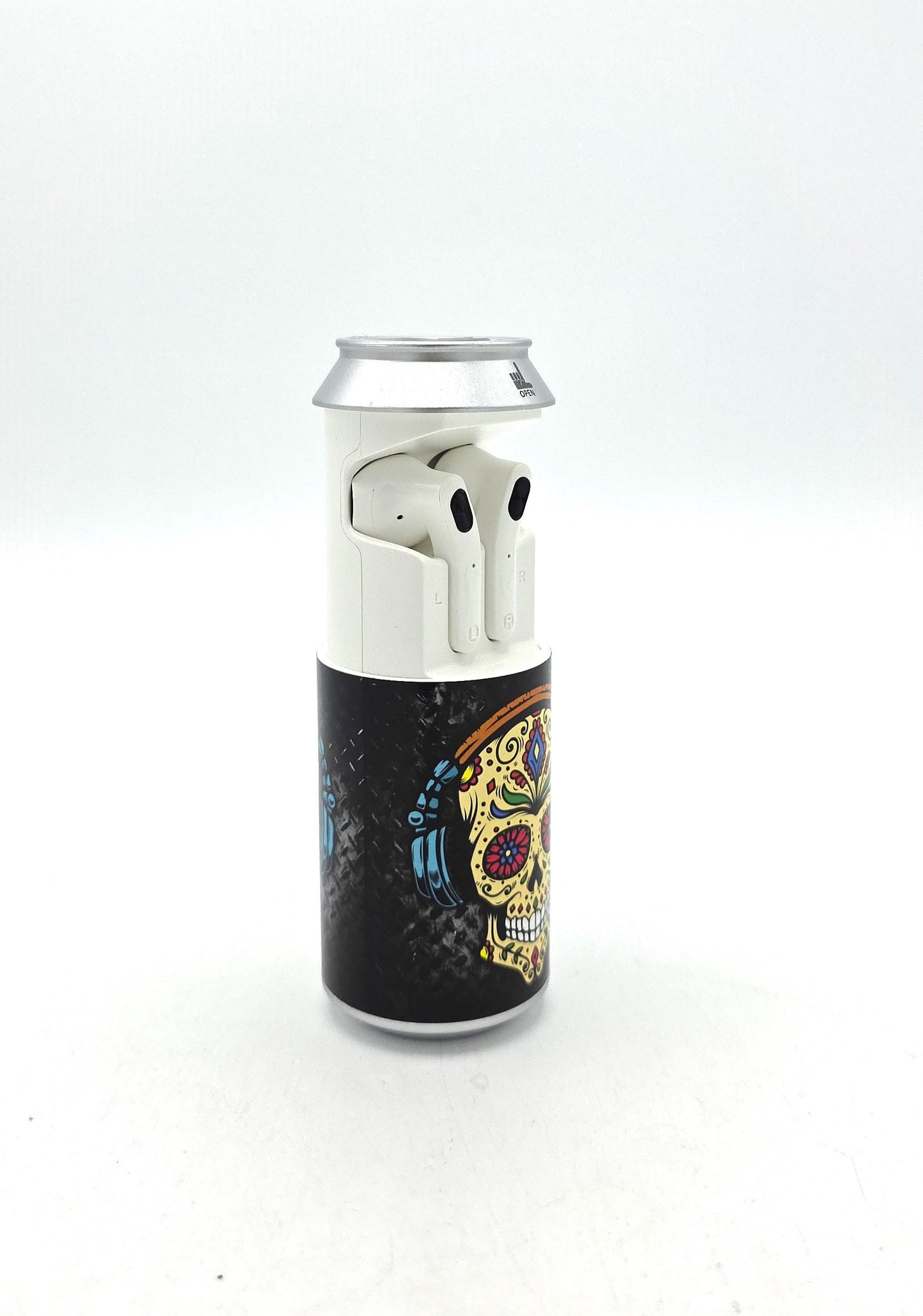 Sugar Skull Stylish Mini Beer Can Shape Wireless Ear buds with Charging and Carrying Case