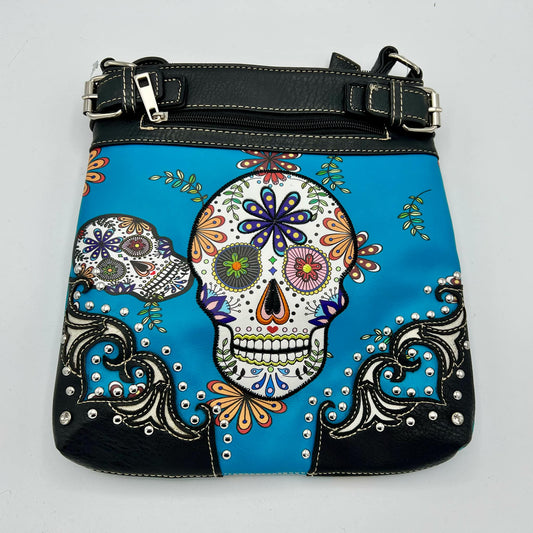 Conceal Carry Sugar Skull Crossbody Purse Available in Coral and Turquoise