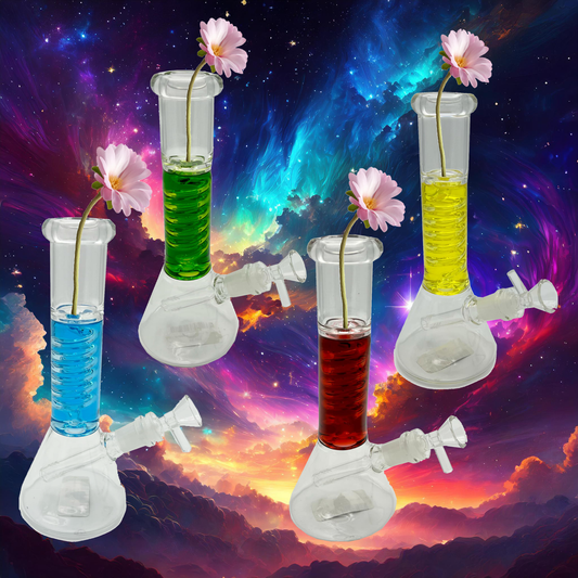 Hand crafted 9" Glycerin Filled Liquid Neck Beaker - Water Glass Relaxation Device