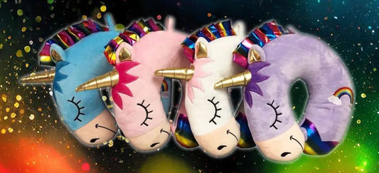13" Unicorn Neck Pillow available in blue, purple and pink