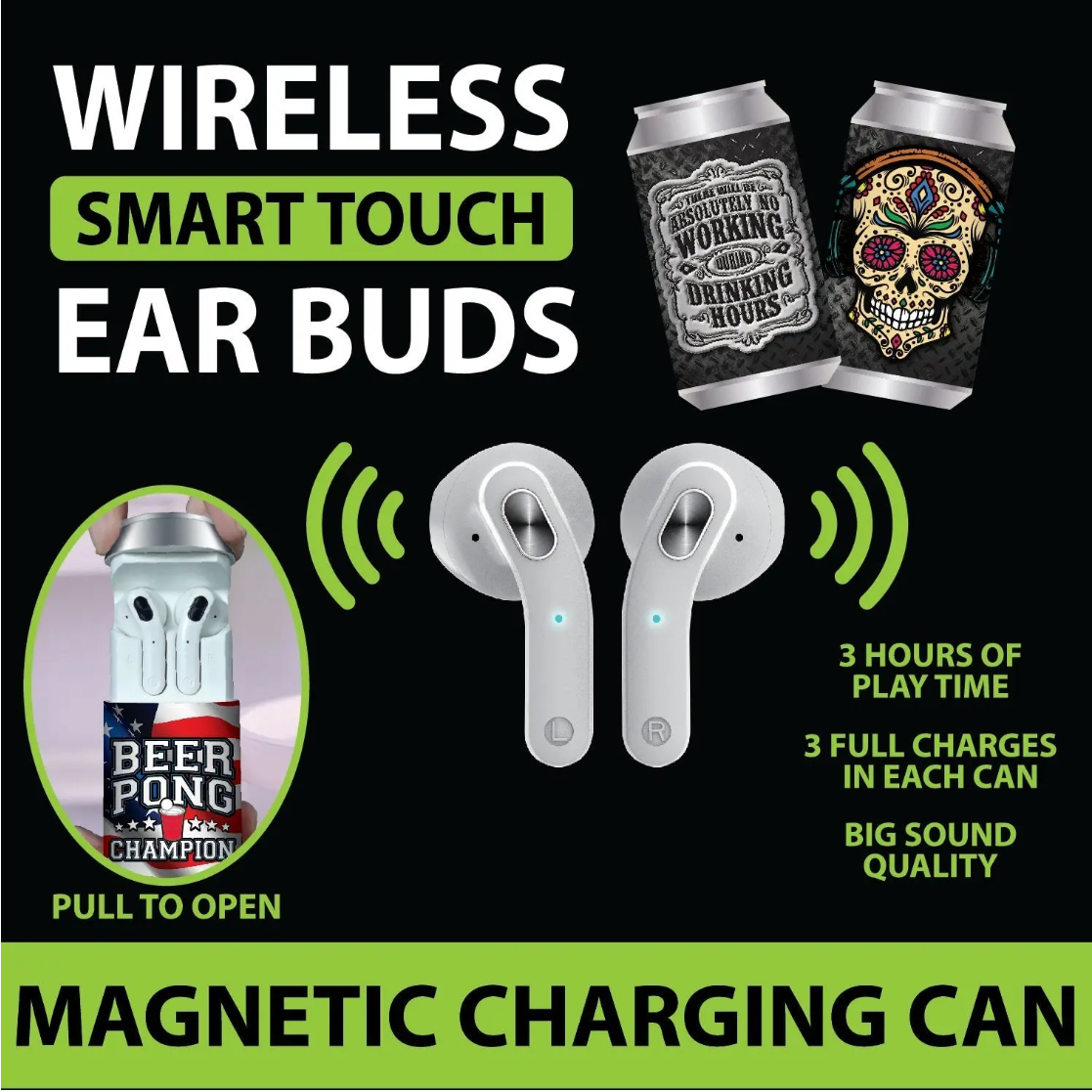 Sugar Skull Stylish Mini Beer Can Shape Wireless Ear buds with Charging and Carrying Case