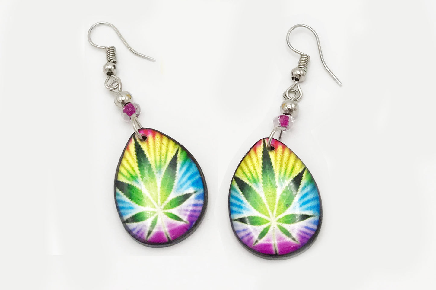 Miles B. High 420 Gear Rasta-Inspired Tie Dye Burst  Cannabis Leaf Dangle Earrings