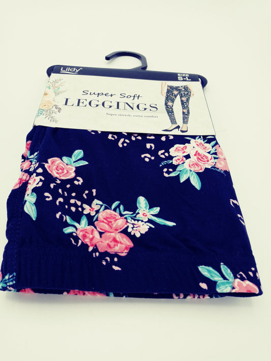 Black and Pink Floral Printed Super Soft Leggings