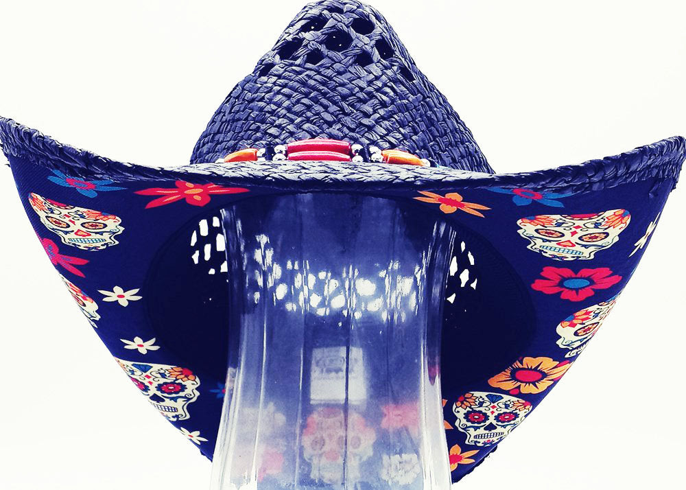 Straw Cowboy Hat - Sugar Skulls with Flowers and beadwork -  Día de los Muertos