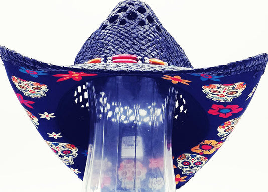 Straw Cowboy Hat - Sugar Skulls with Flowers and beadwork -  Día de los Muertos