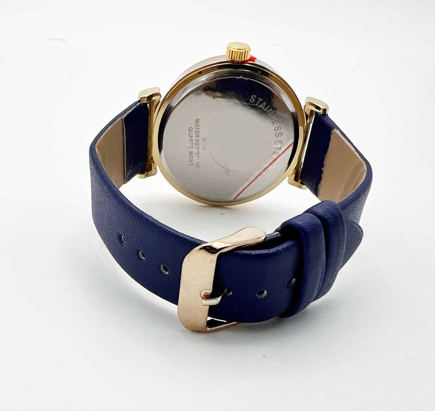 Womens Blue Leather Watch: Gold Tone Rhinestone Montres Carlo