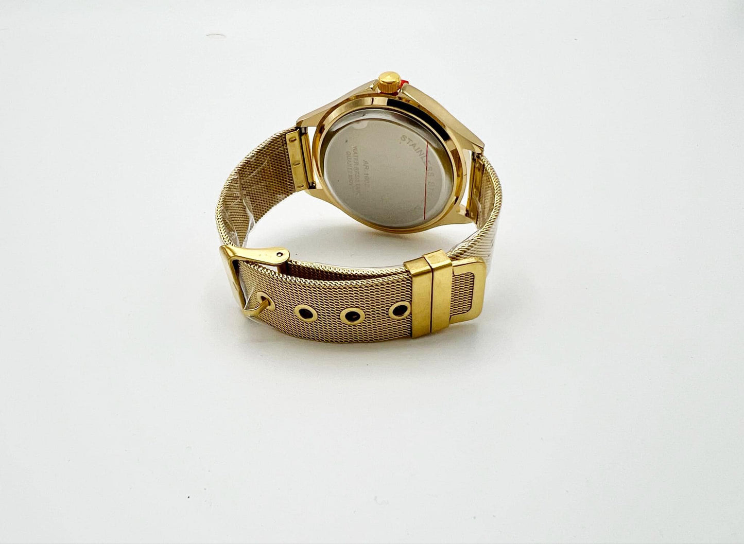 Ladies Gold Butterfly Watch: Rhinestone Bezel, Gold Tone Band