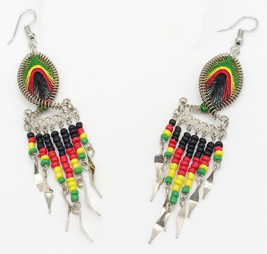 Miles B. High 420 Gear Rasta Beaded Dangle Earrings Black, Yellow, Red and Green