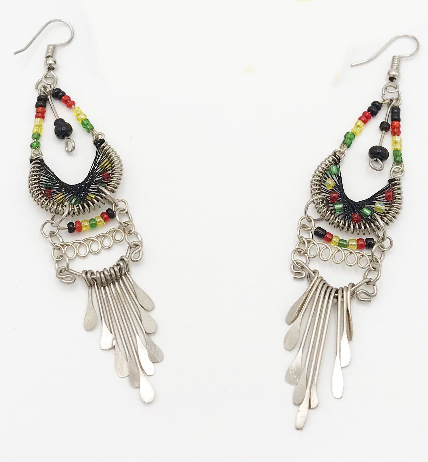 Miles B. High 420 Gear Rasta-Inspired Rasta Beaded Fringe Dangle Earrings