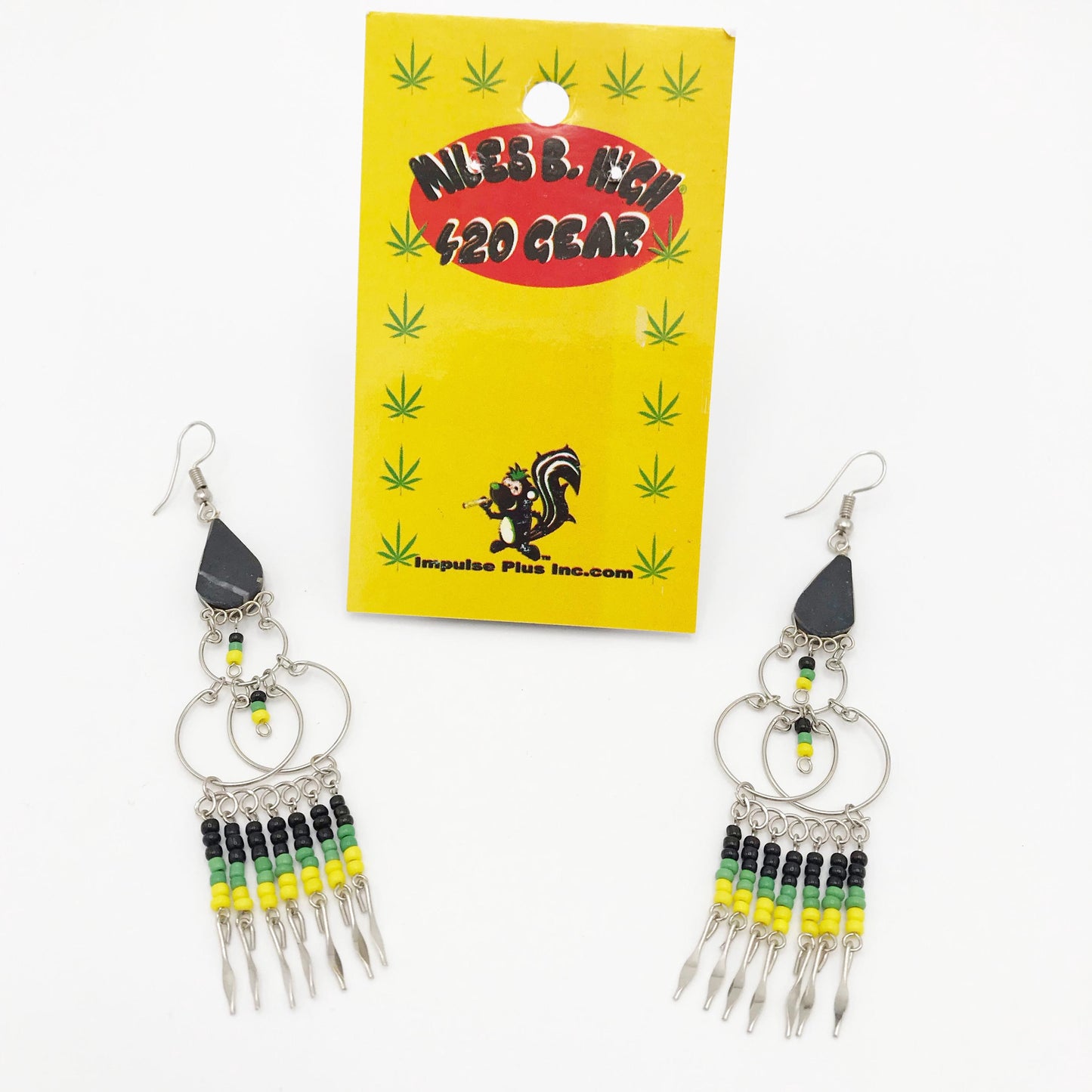 Rasta Beaded Chandelier Dangle Earrings: Green, Yellow & Black