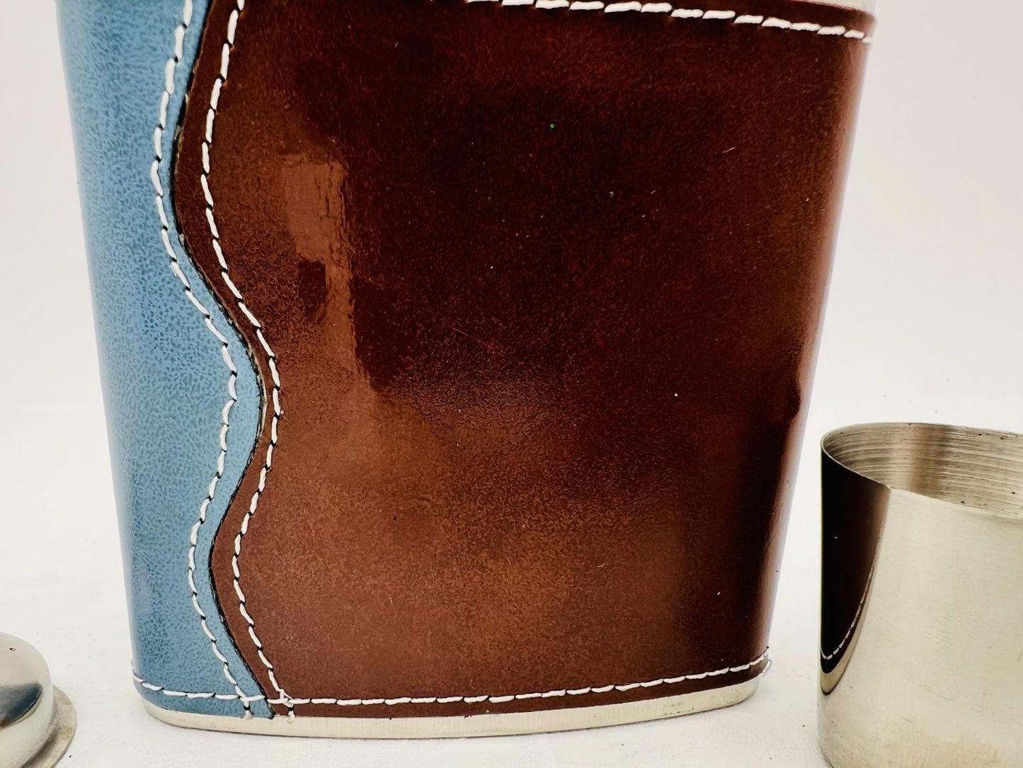 Two-Tone Leather Hip Flask Set with Shot Cups and Funnel - 8 oz