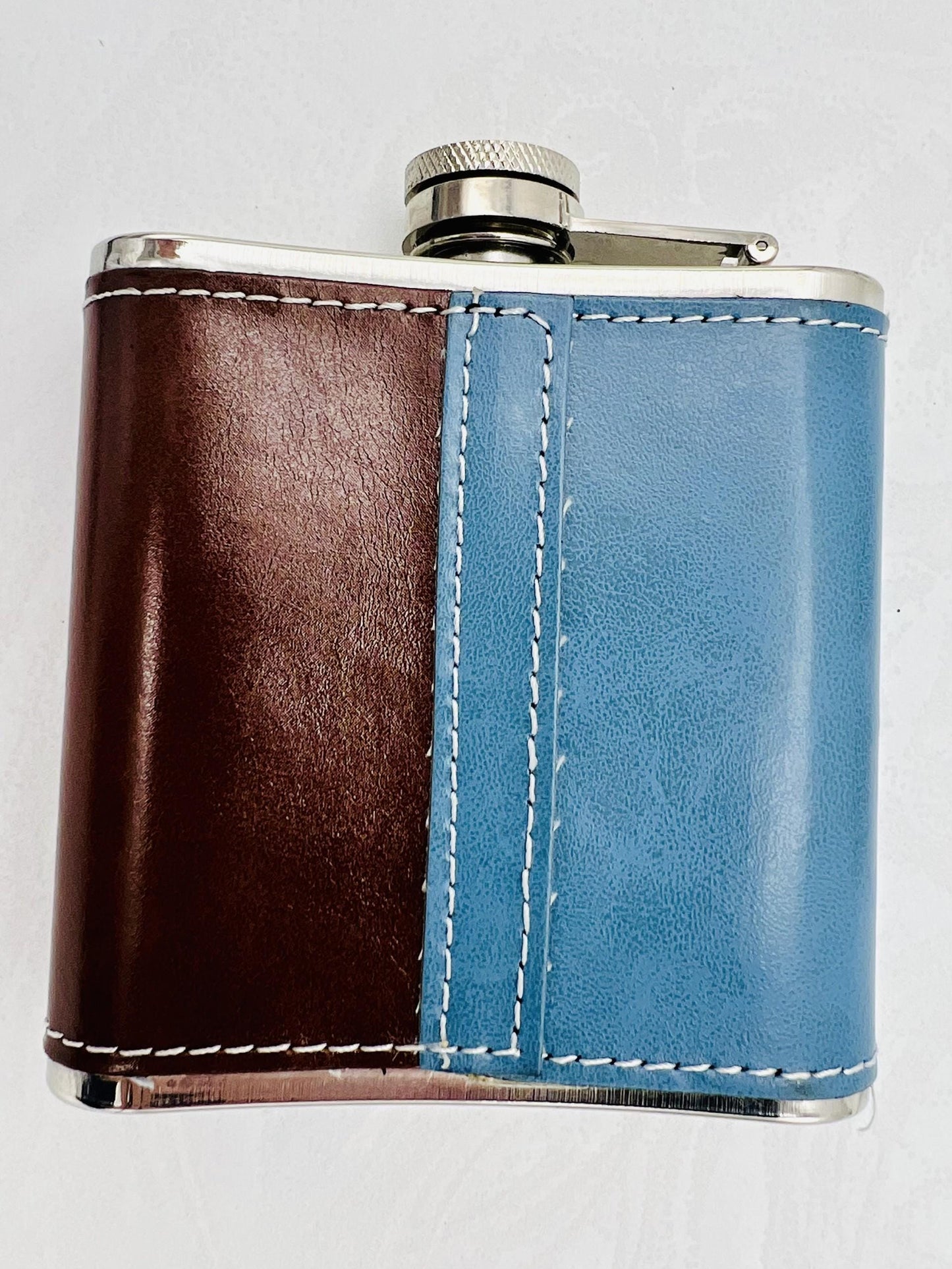 Two-Tone Leather Hip Flask Set with Shot Cups and Funnel - 8 oz