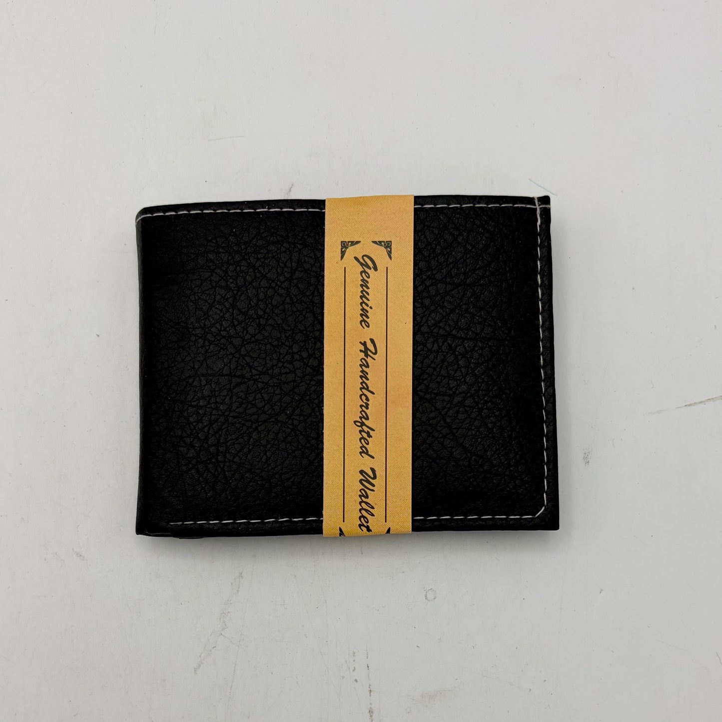 Genuine Handcrafted Leather Wallet - Black with White Stitching