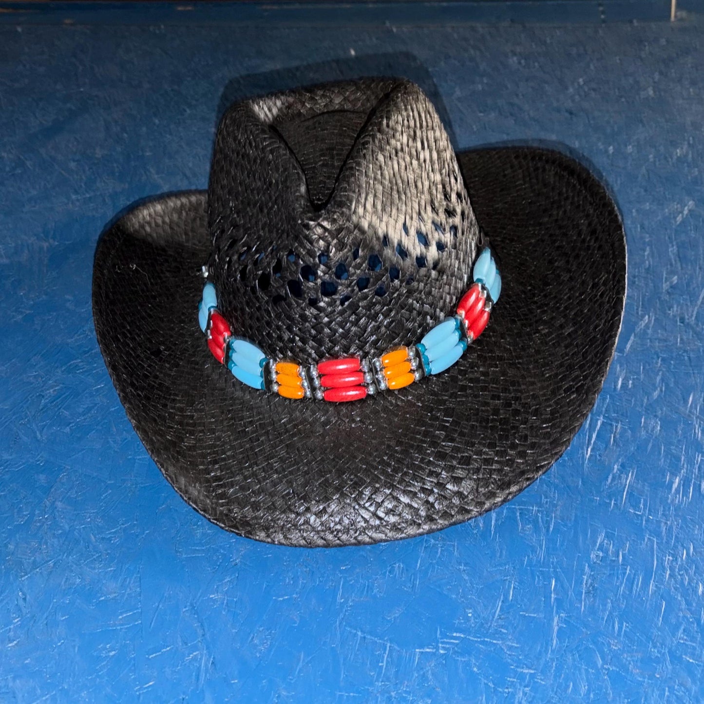 Straw Cowboy Hat - Sugar Skulls with Flowers and beadwork -  Día de los Muertos
